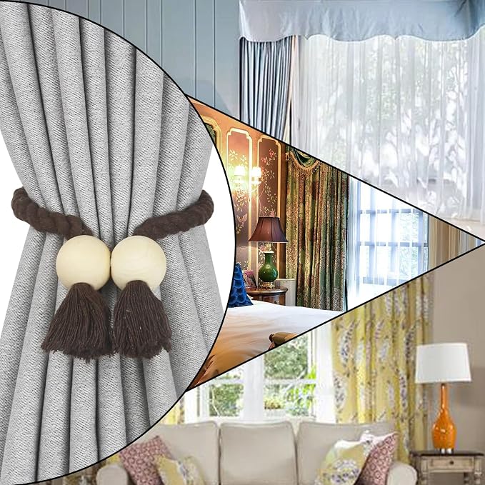 2 Pack Magnetic Curtain Tiebacks Cotton Hand Woven Tie Back Decorative Rope - Image 6