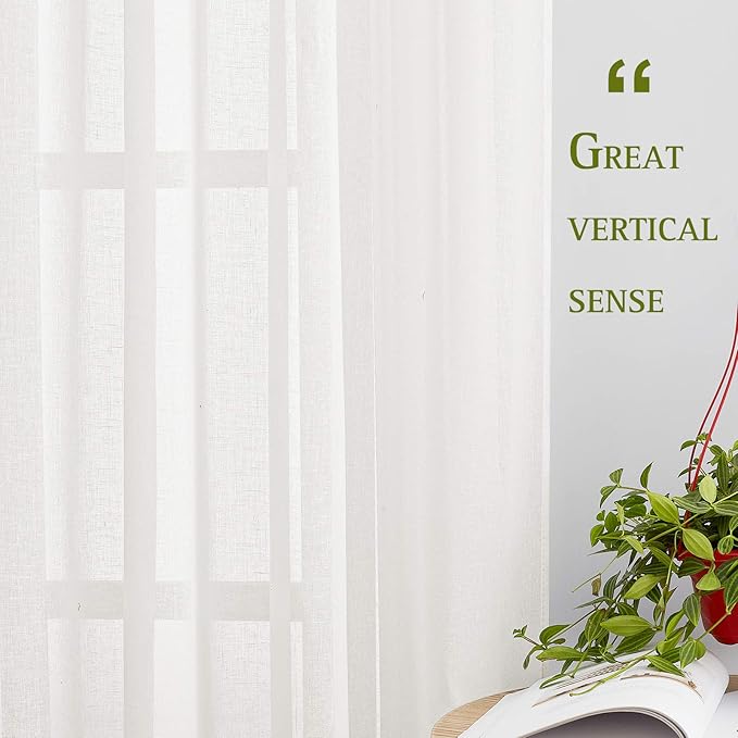 NICETOWN Linen Sheer Curtains Flax Textured, Grommet Top Casual 63" Long Thick - Image 5
