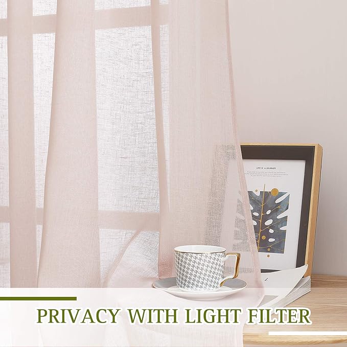 NICETOWN Pink Curtains Linen Sheer Textured, Grommet Semi Sheer Linen Weave - Image 4