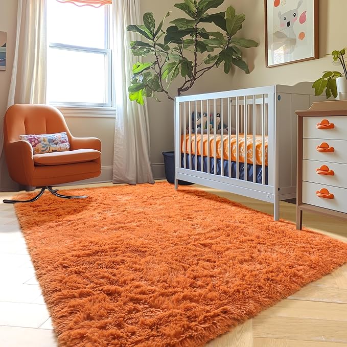 Amdrebio Burnt Orange Fall Shag Plush Area Rug 4x6 - Image 7