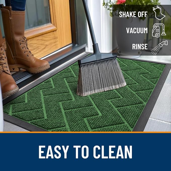 OLANLY Front Door Mat Outside 59x34, All-Season Absorbent Rubber Doormat | Green - Image 6