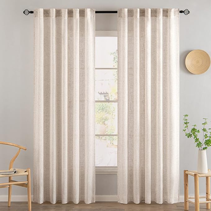 MIULEE Natural White Linen Curtains 52x78 Inch Length 2 Panels - Image 2