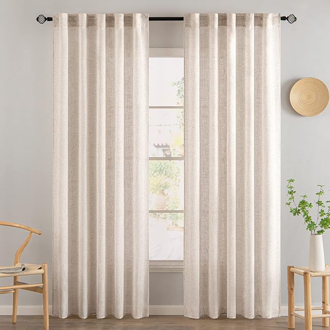 MIULEE Natural White Linen Curtains 52x84 Inch Long - Image 2