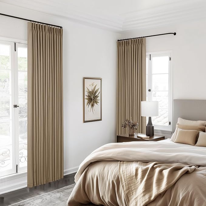 Light Brown Pinch Pleated Full Blackout Curtains Linen Blend 80 Inches Long | - Image 8