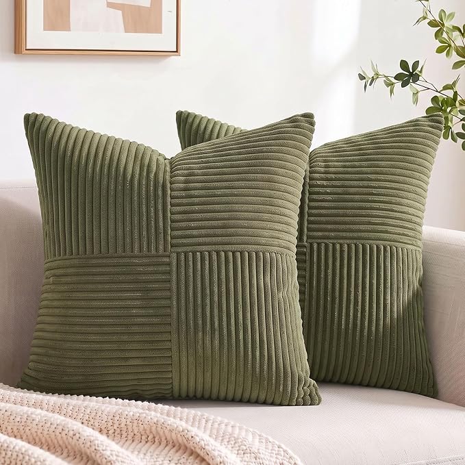 Fancy Homi 2 Packs Olive Green Decorative Throw Pillow Covers 22x22 Inch by Fancy+Homi