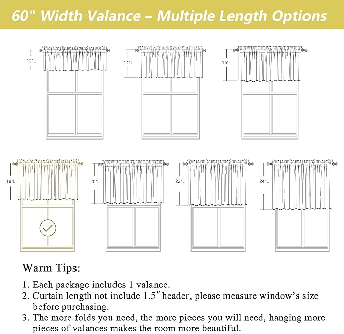 Natural Valances for Windows, Light Filtering Faux Linen Textured Small Short - Image 3