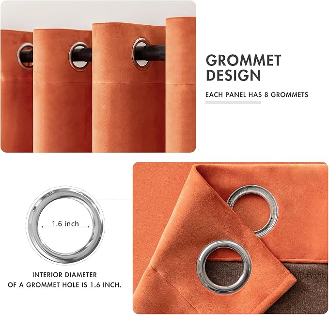 MIULEE Orange Velvet Curtains for Fall Living Room Thermal Insulated Soundproof - Image 2