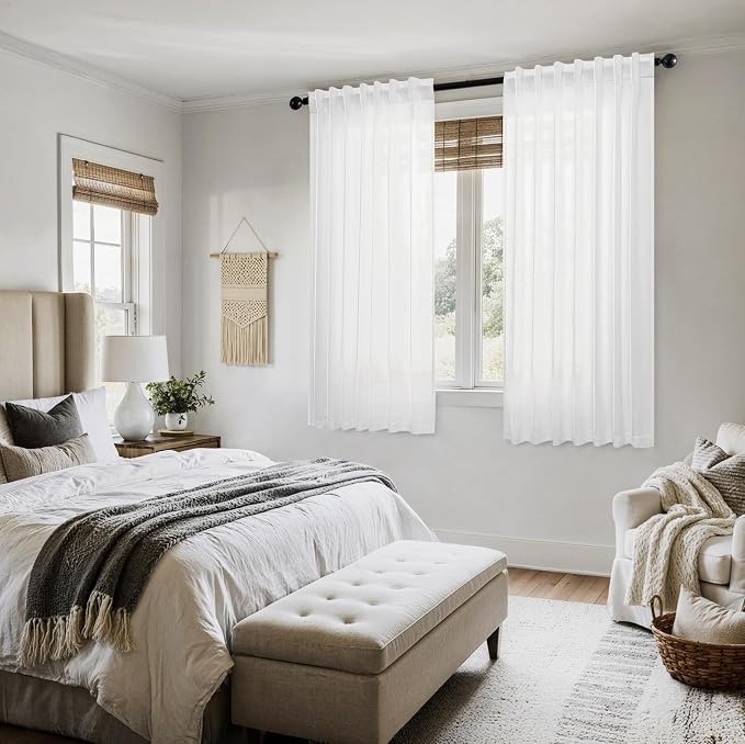 MIULEE White Linen Curtains Short 54 Inch Long 2 Panels - Image 6
