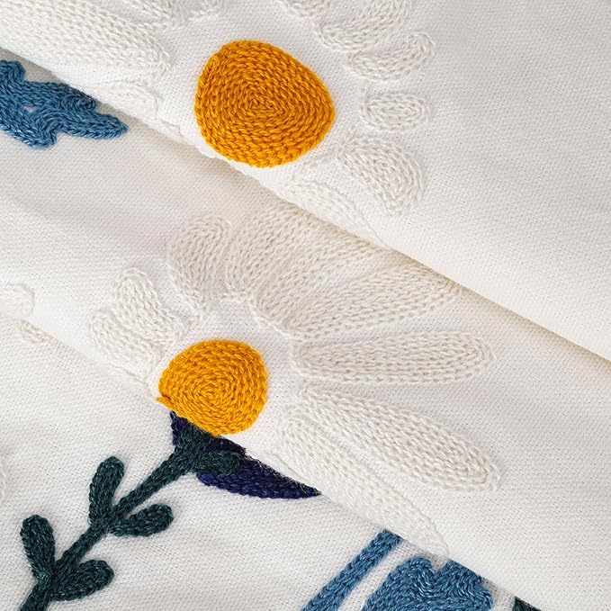 Merrycolor Embroidered Pillow Covers 18x18 Flower Pattern Decorative Throw Pillow Covers Comfortable Cotton Canvas Square Cushion Cases for Sofa Bed Living Room Decor