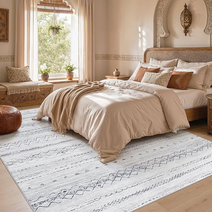 cotiled Boho 9x12 Area Rug for Living Room: Large Moroccan Washable Rug | Stain - Image 6