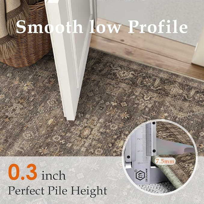 3x5 Washable Area Rug for Entryway Vintage Brown Non Slip Low Pile Carpet - Image 7