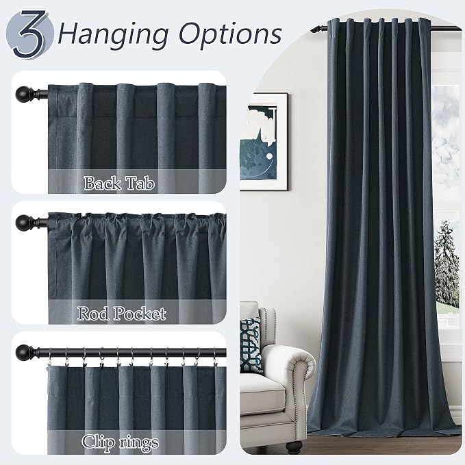 100% Blackout Linen Curtains 120 Inch Length 2 Panels Set - Image 6
