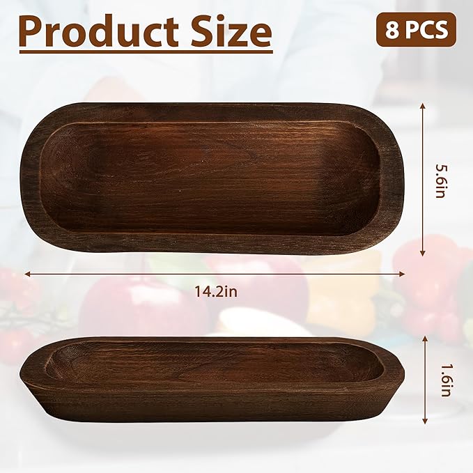 Royxen 8 Pack Dough Bowl for Candle, Wooden Dough Bowls Paulownia, Rustic Bowl Vintage, Bowls for Candle, 14.5 x 5.5 Inch, Brown