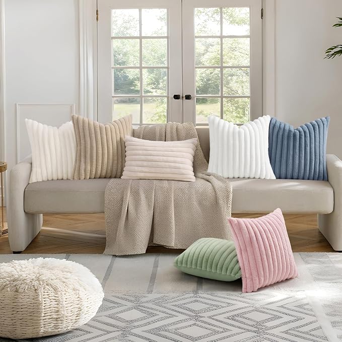 decorUhome Summer Cozy Faux Fur Throw Pillow Covers 12x12 Set of 2 Decorative - Image 6