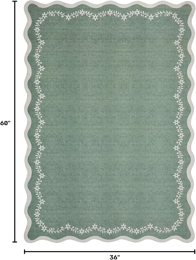 GarveeHome 3x5 Scalloped Washable Area Rug Non Slip Bedroom Entryway Rug | Soft - Image 2