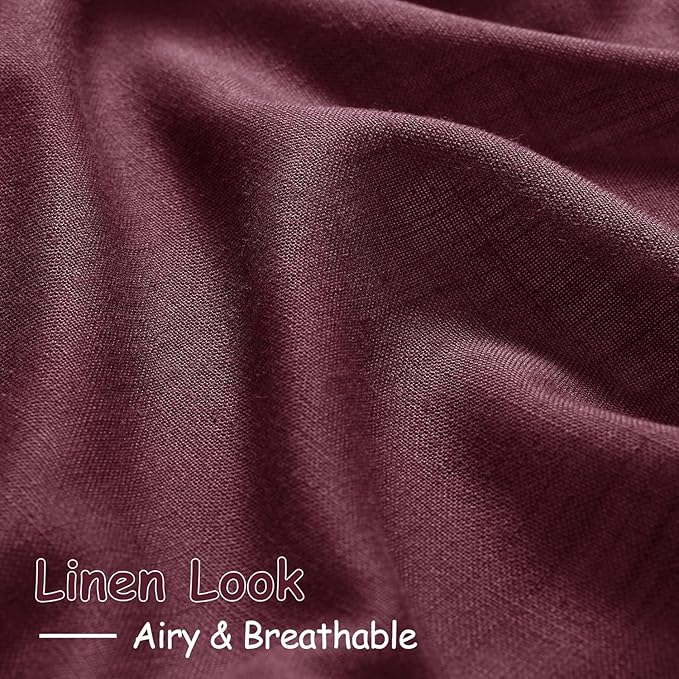 Nanspring Burgundy Linen Curtains 132 Inch Length - Image 4