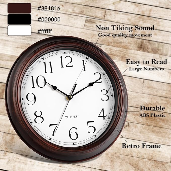 Wall Clocks Battery Operated Silent Non-Ticking Wall Clock 8.5 Inch Small Vintage Retro Rustic Style Decorative for Kitchen Living Room Home Office (Bronze)