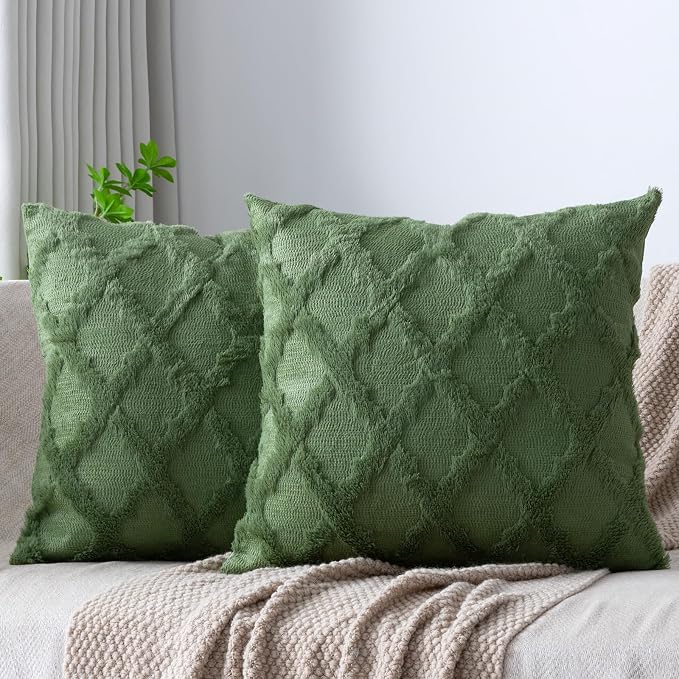 Set of 2 Soft Moroccan Throw Pillow Covers 16x16 Inch Plush Boho Decorative by Cozoomy