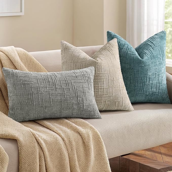 decorUhome Summer Teal Chenille Euro Sham Throw Pillow Covers 22x22 Set of 2 - Image 4