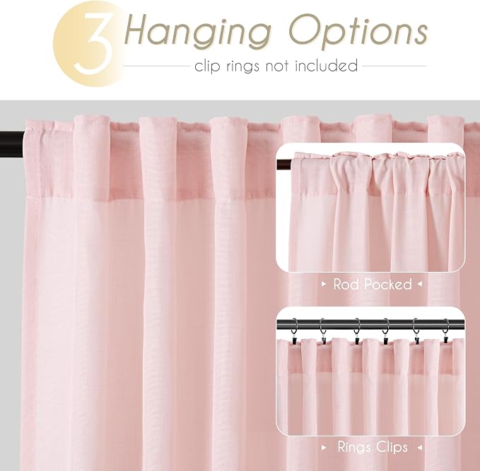 Blush Pink Semi Sheer Linen Curtains - Image 2