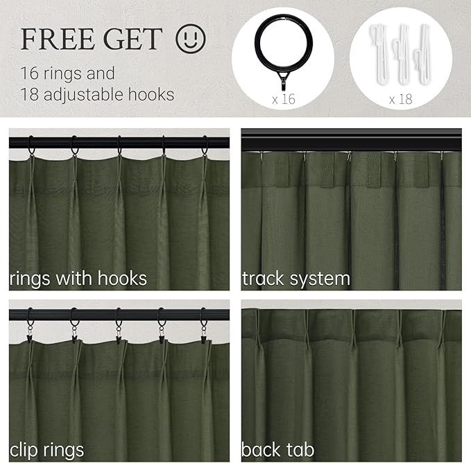 Topfinel Olive Green Pinch Pleated Curtains 105 Inch Length 1 Panels - Image 3