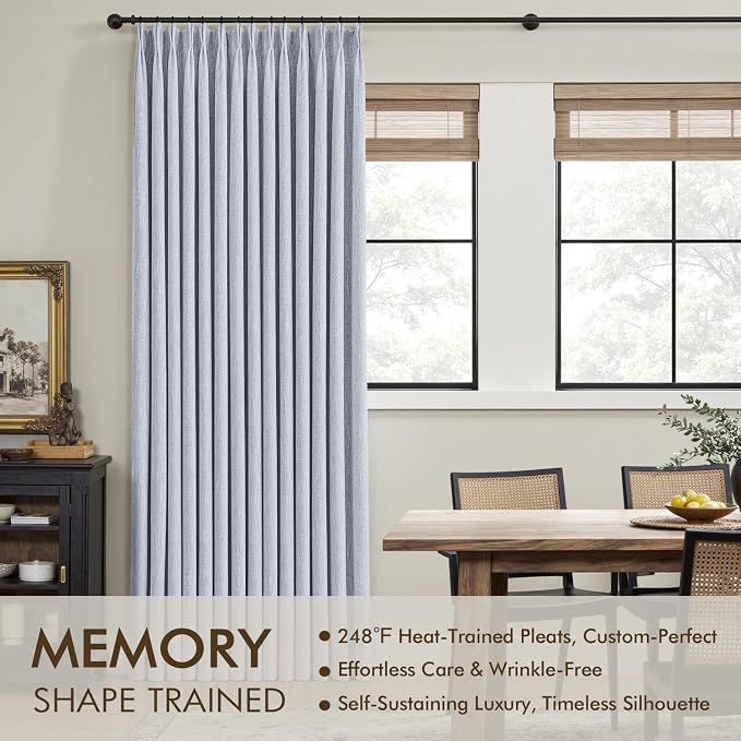 MIULEE Chambray Blue Pinch Pleated 100% Blackout Curtains 40x108 Inches | Room - Image 3