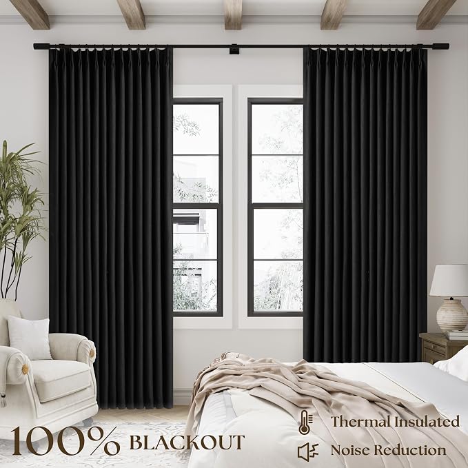 Black Pleat Linen Blackout 102 Inch Curtains - Image 3
