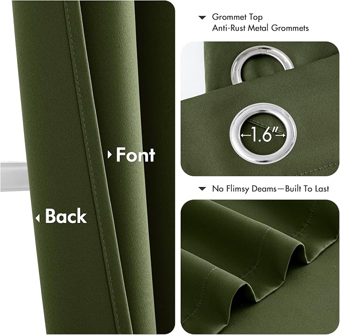 MIULEE Blackout Curtains for Bedroom 2 Panels 34 x 54 Inch Long Olive Green | - Image 4