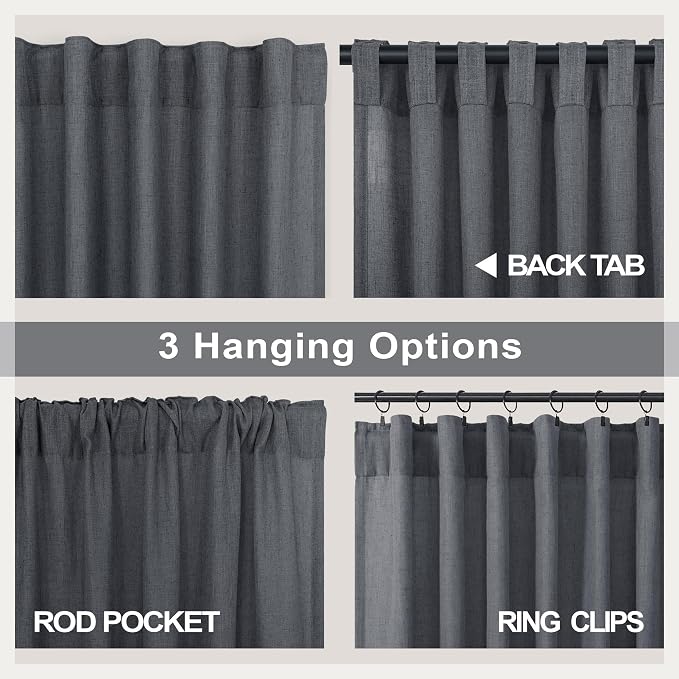 Grey Curtains for Living Room 96 Inches Long 2 Panels Back Tab Light Filtering - Image 4
