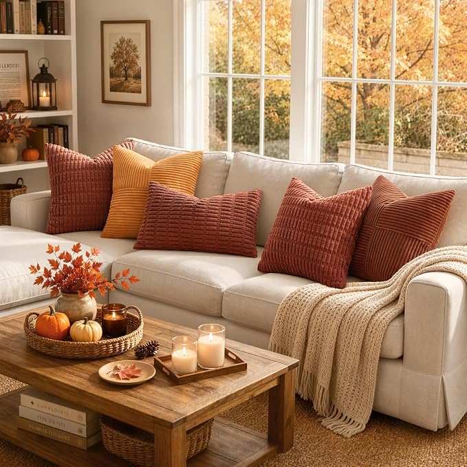 MIULEE Fall Lumbar Corduroy Decorative Throw Pillow Covers 12x20 Dark Rust | - Image 2
