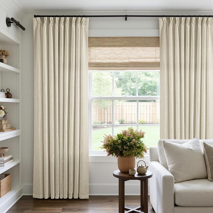 60 Inch Width 84 Inches Long Linen Pinch Pleated Curtains 1 Panel | Light by Twodrapes