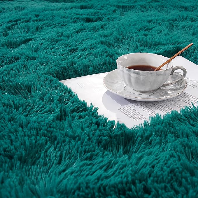 Amearea Shag Blue and Green Runner Rug - Image 6