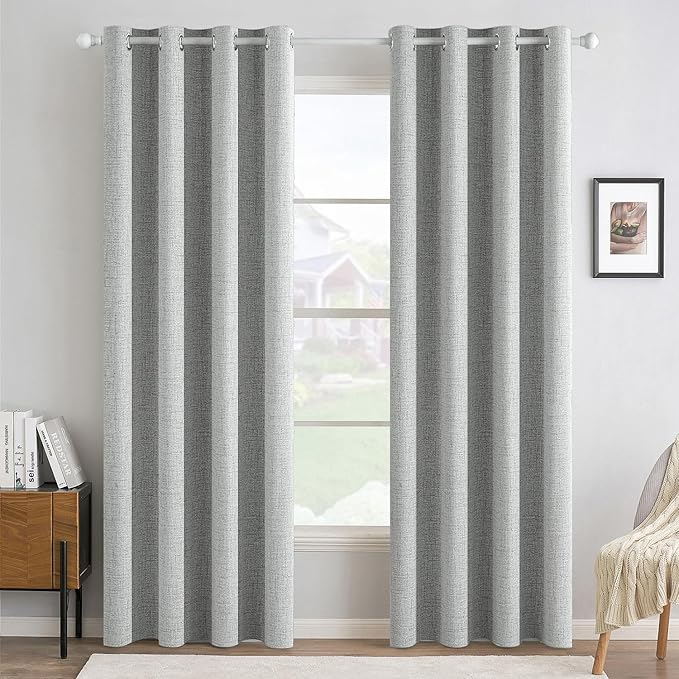 MIULEE Linen Curtains for Bedroom 100% Blackout Thermal Insulated Glacier Gray by MIULEE
