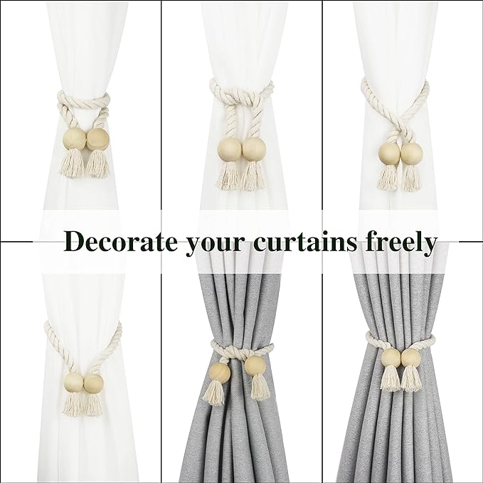 6 Pack Magnetic Curtain Tiebacks Cotton Hand Woven Tie Back Decorative Rope - Image 5