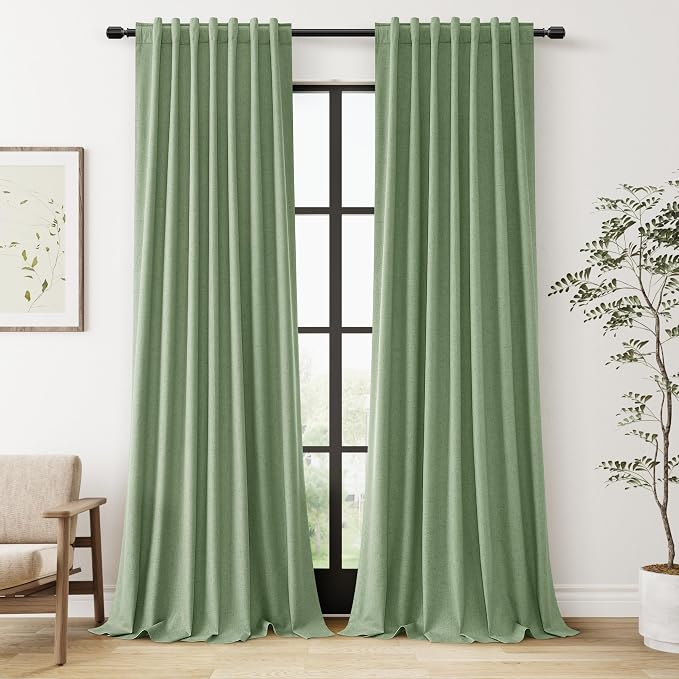 Guken 100% Blackout Linen Curtains 102 Inch Length 2 Panels Set by Guken