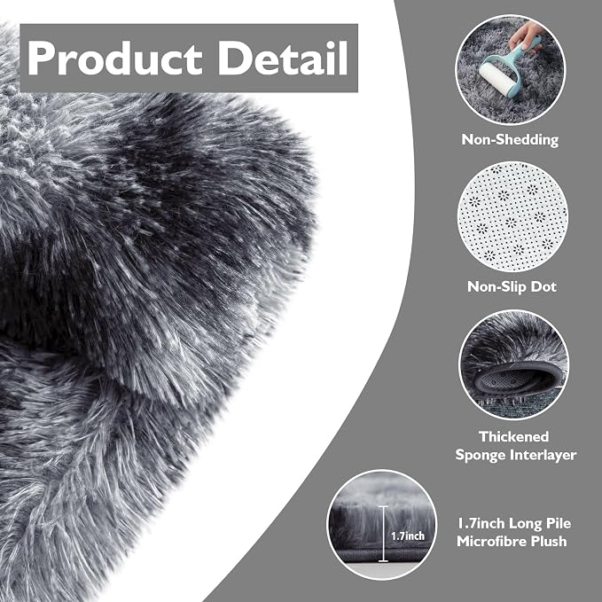 Shag Area Rug for Bedroom 5x8, Tie-Dyed Black Fluffy Area Rugs for Living Room - Image 4