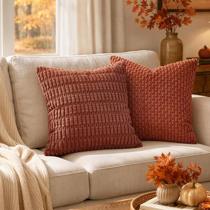 MIULEE Fall Decorative Throw Pillow Covers 12x12 Dark Rust Pack of 2 | - Image 2
