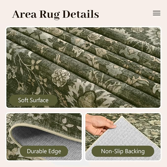 4x6 Ft Area Rugs for Living Room, Soft Non-Slip Machine Washable Rug, Vintage - Image 7