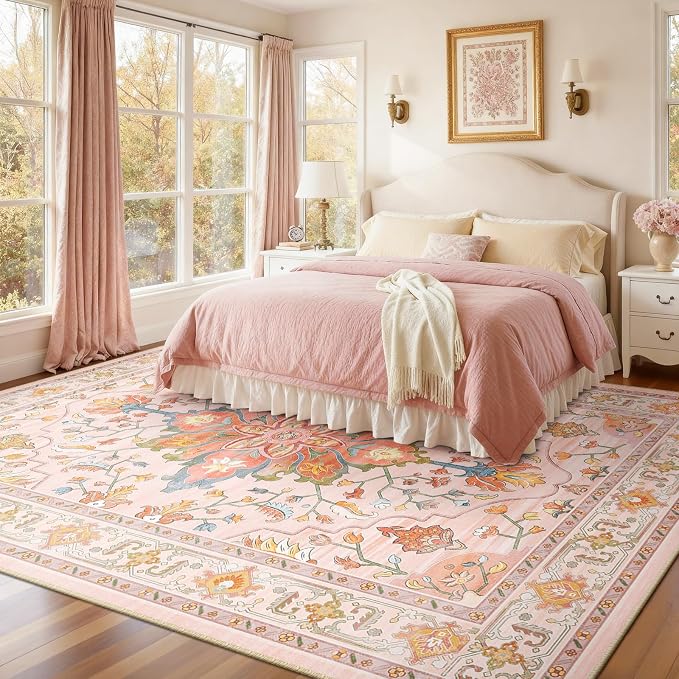 RELEANY Washable Area Rug, Water Repellent, Pet Friendly, Vintage Floral Boho by RELEANY