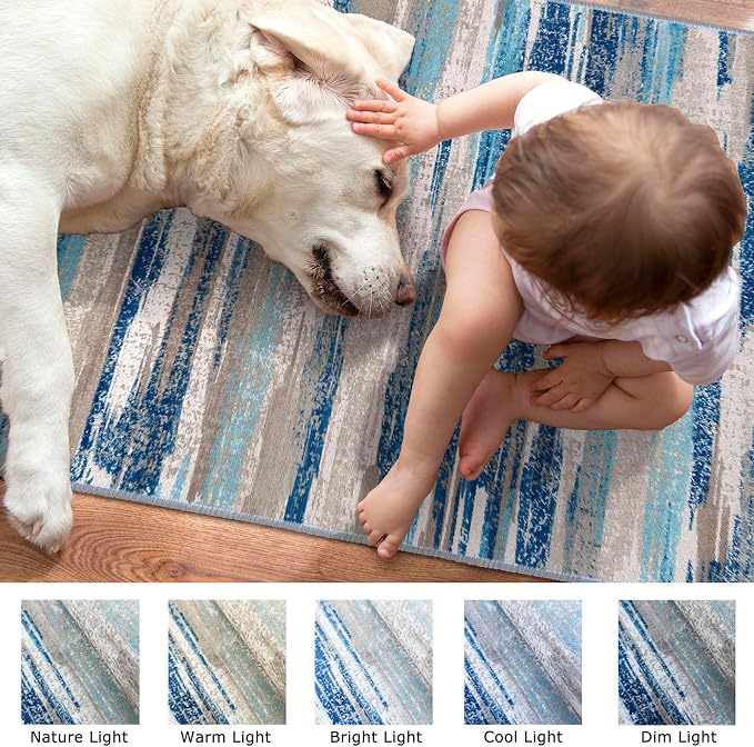 Lansny Modern Abstract 9x12 Large Machine Washable Living Room Rug Non-Slip - Image 3