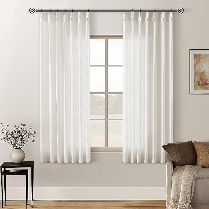 Natural Pinch Pleated Linen Curtains 63 Inch Length 2 Panels Set | by Twodrapes