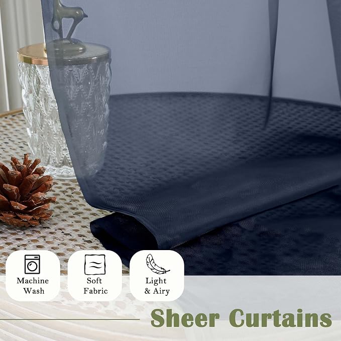 Lecloud Navy Blue Sheer Curtains 90 Inches Long 2 Pcs, Soft Airy Light - Image 8
