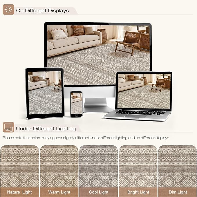 cotiled Boho 5x8 Area Rugs for Living Room: Soft Moroccan Washable Rug | Solve - Image 7