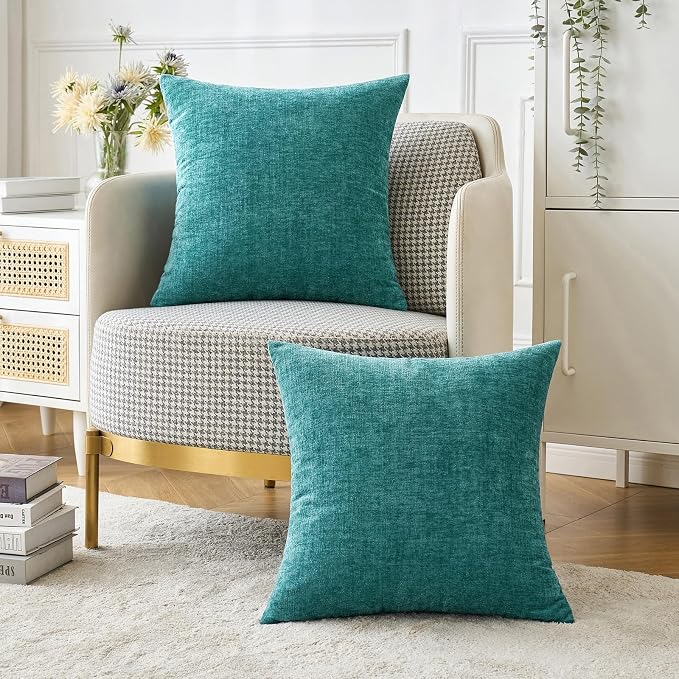 MIULEE Pack of 2 Couch Throw Pillow Covers 26x26 Inch Soft Teal Chenille Pillow - Image 5