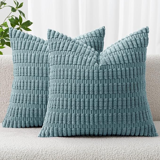 MIULEE Corduroy Decorative Throw Pillow Covers 20x20 Coastal Blue Pack of 2 | by MIULEE