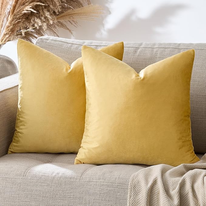 GIGIZAZA Yellow Velvet Decorative Throw Pillow Covers 20x20 inch - Image 8