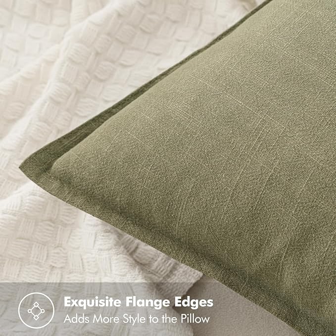 MIULEE Decorative Linen Pillow Covers 16x16 Inch Light Olive Green | Boho - Image 2