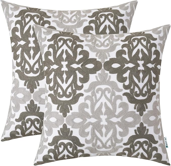 HWY 50 Gray Grey Decorative Throw Pillow Covers 18x18 Inch, Pack of 2 Embroidered Cotton Farmhouse Cushion Cover Pillow Case for Sofa Couch Living Room Bed Bedroon, Accent Geometric
