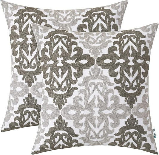 HWY 50 Gray Grey Decorative Throw Pillow Covers 18x18 Inch, Pack of 2 Embroidered Cotton Farmhouse Cushion Cover Pillow Case for Sofa Couch Living Room Bed Bedroon, Accent Geometric