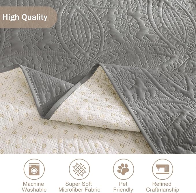 Gray Recliner Chair Covers, Quilted Décor Water-Repellent Medium Lazy Boy Chair - Image 5